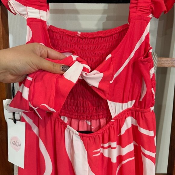 Crystal Doll Red White Smocked Tiered Maxi Dress Ruffle Straps Size S NWT - Picture 8 of 11